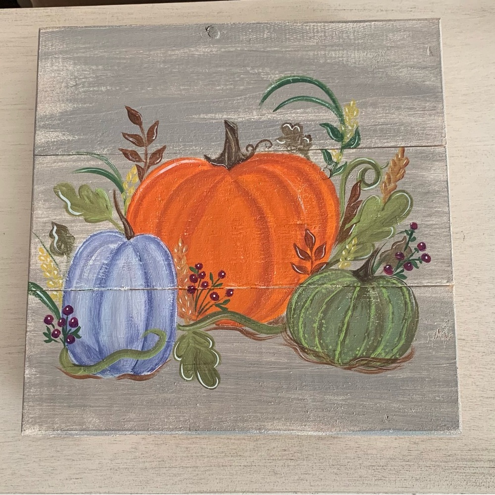 Hand painted pumpkin wood plaque